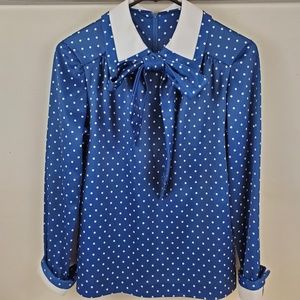 Vintage Womens Top Blue Polka Dots Medium
